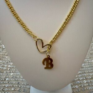 Gold Tone Handcrafted Heart and Initial Necklace. 22”